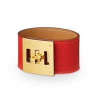 Hermes Kelly Dog Red Bracelet With Gold